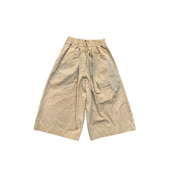 Women's Beige Khaki Drawstring Wide Leg Cropped Pants Size Small - Picture 1 of 5